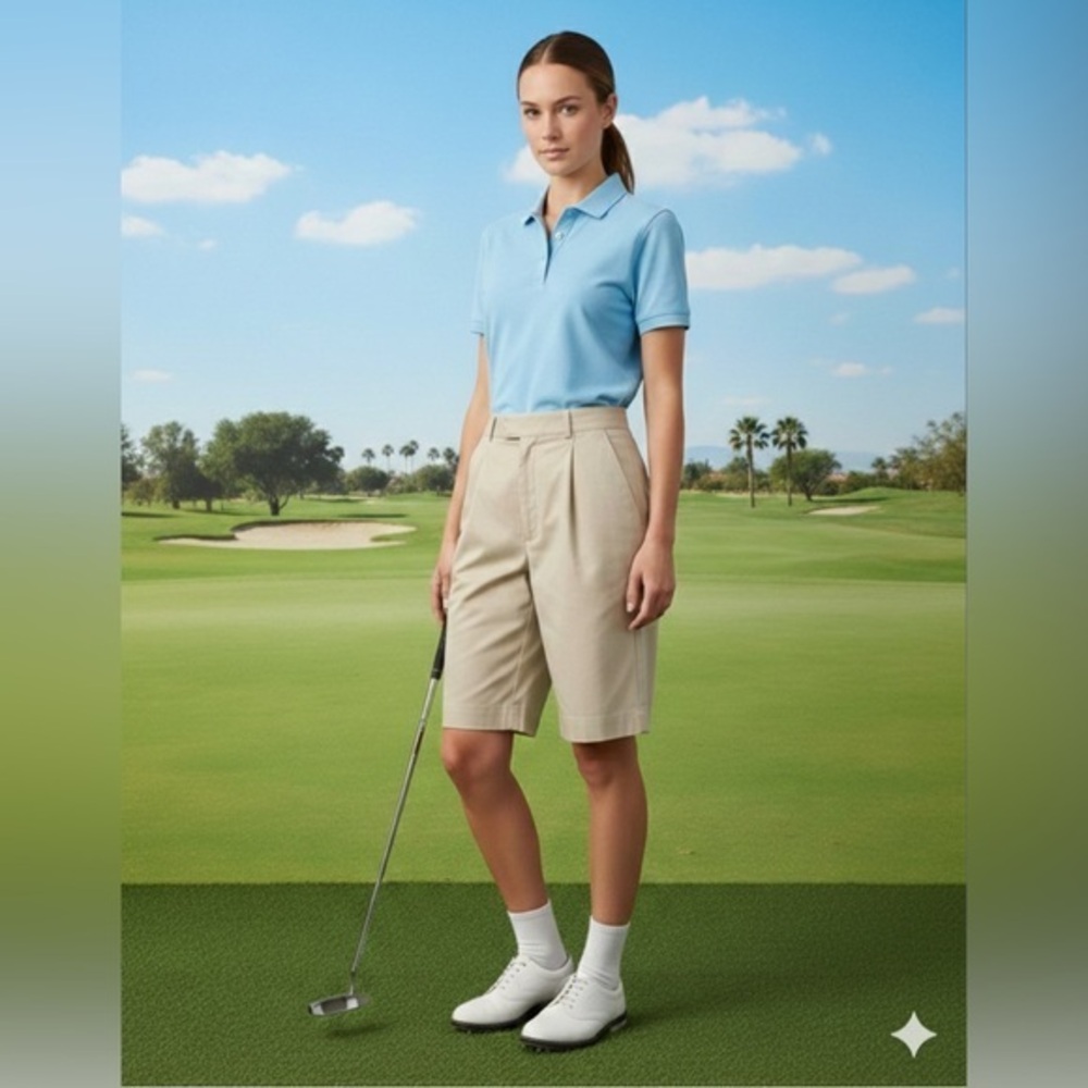 Callaway Golf By Nordstrom Women’s 8 Khaki Pleated Shorts Micro Fiber USA M